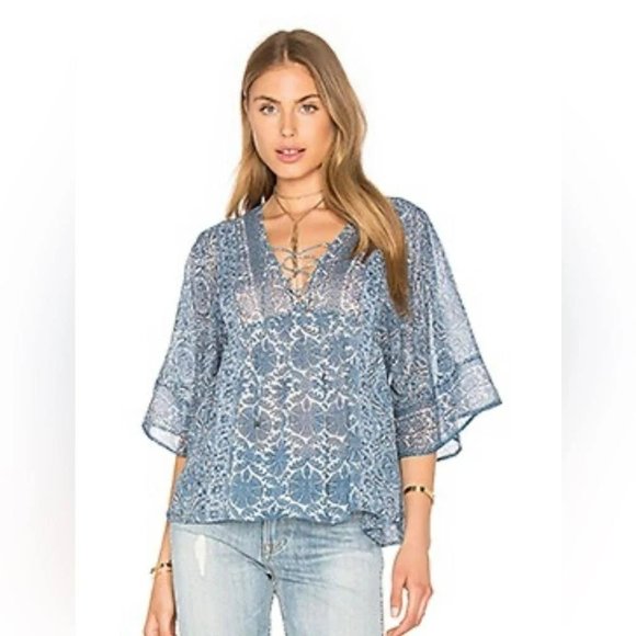 Joie Tops - 229. Joie Floral Printed Peasant Blouse Top Blue Small